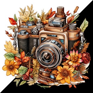 Vintage Camera PNG Clipart, 12 Floral Retro Camera Illustration ...