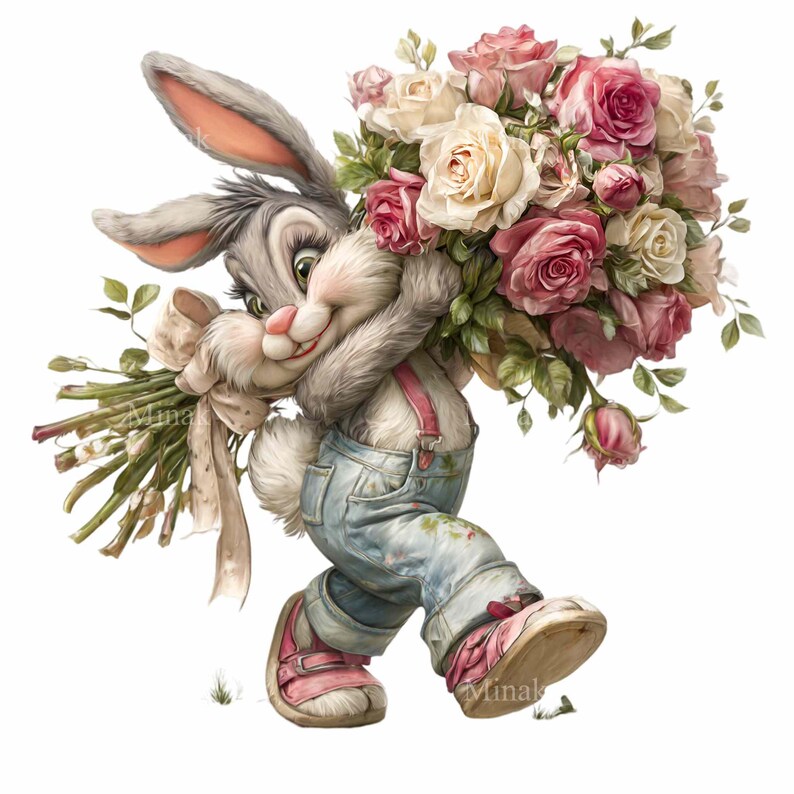 16 PNG Rabbit Clipart, Watercolor Floral Bunny Illustration, Spring ...