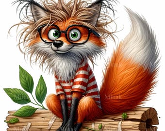 12 PNG Nerd Fox Glasses, Smart Woodland Stripe Shirt Clipart