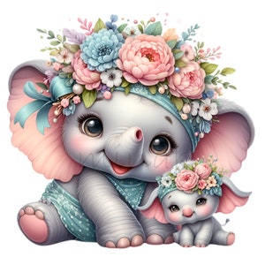 Clipart maman éléphant, clipart maternité, 12 PNG aquarelle maman et bébé, fête des mères imprimable, couleurs pastel, journal indésirable, fabrication de cartes