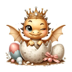 Winking Dragon 10 Baby Dragon PNG Clipart – Cute Winking Dragon in Egg With Floral ...