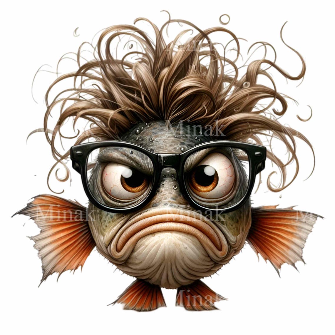 Grumpy Drawfgoby Fish 14 PNG Funny Fish Clipart, Grumpy Office Nerd Graphics Work Humor ...