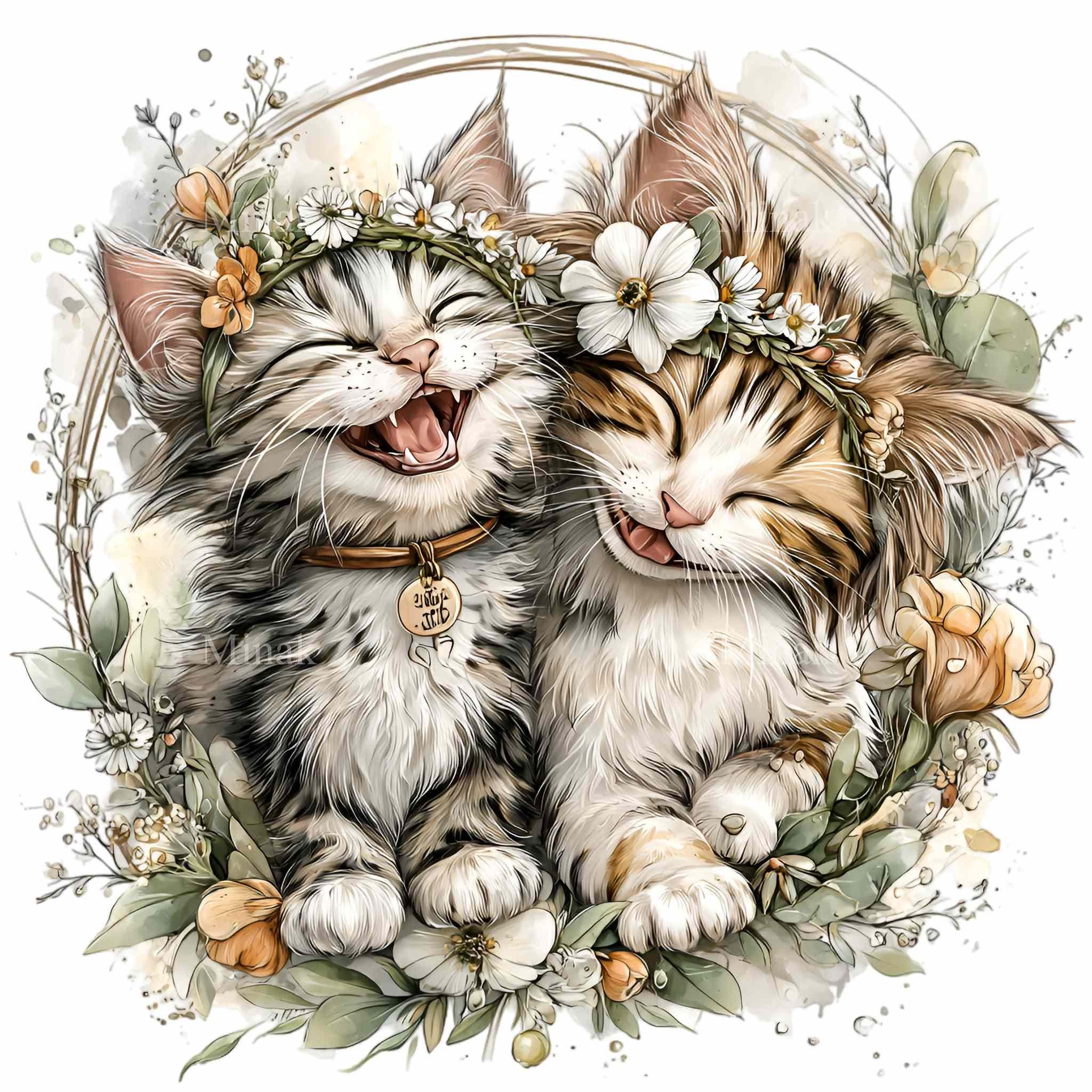 15 PNG Floral Kittens Clipart – Cute Cat Wreath PNG for Nursery Wall ...