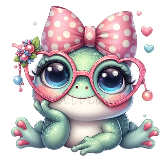 Frog Clip Art, 12 PNG Funny Girl Clipart, Polka Dots Bow, Funny Grandma Mother's Day Card Making, Sublimation Gift Printable, Wall Art