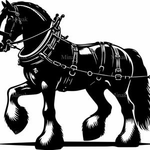 5 SVG cheval de trait SVG, cheval de trait rustique couper fichier, clipart cheval lourd, silhouette de cheval fort, art cheval harnais ferme