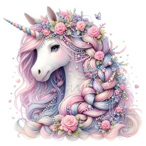 Clipart Licorne, clipart anniversaire, 12 PNG couleurs pastel Invitation fête Clip Art, imprimable, téléchargements numériques, art mural chambre d'enfant
