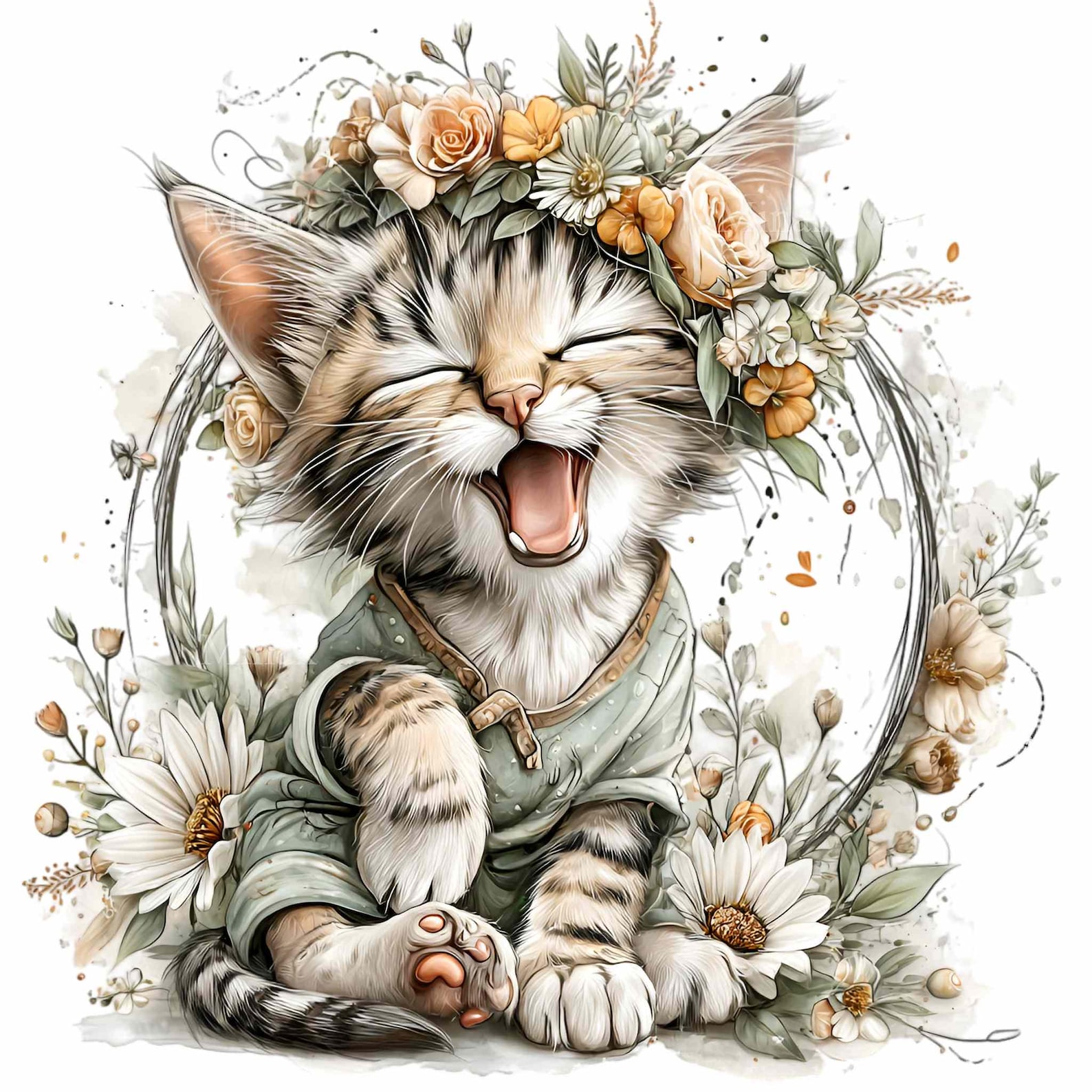 15 PNG Floral Kitten Clipart – Cute Cat PNG – Whimsical Pet ...