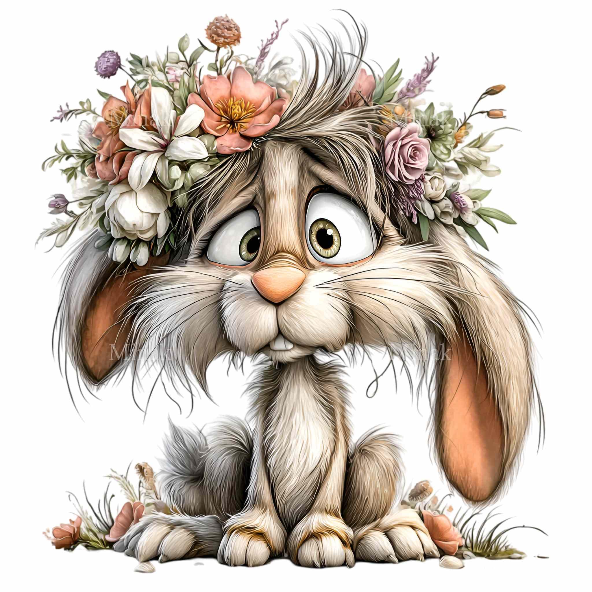 15 PNG Floral Bunny Clipart - Rabbit With Flower Crown - Cute Digital ...