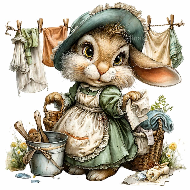 15 PNG Laundry Bunny Clipart – Rabbit PNG – Farmhouse Cottage Digital ...