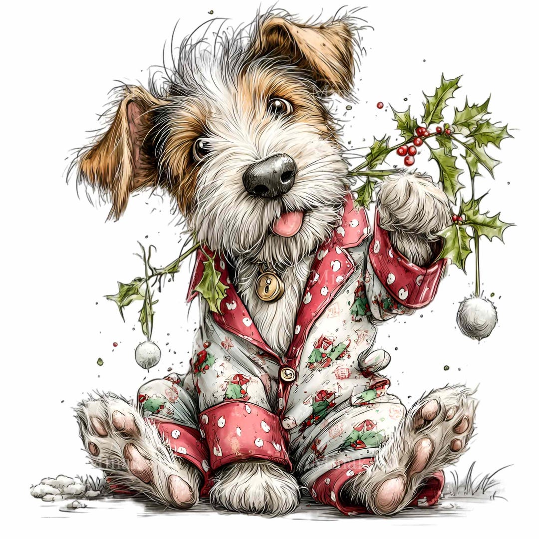 15 PNG Festive Puppy Clipart – Funny Dog Christmas PNG Illustration ...