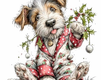 15 PNG Christmas Puppy, Dog in Pajamas Clipart, Holiday Sublimation
