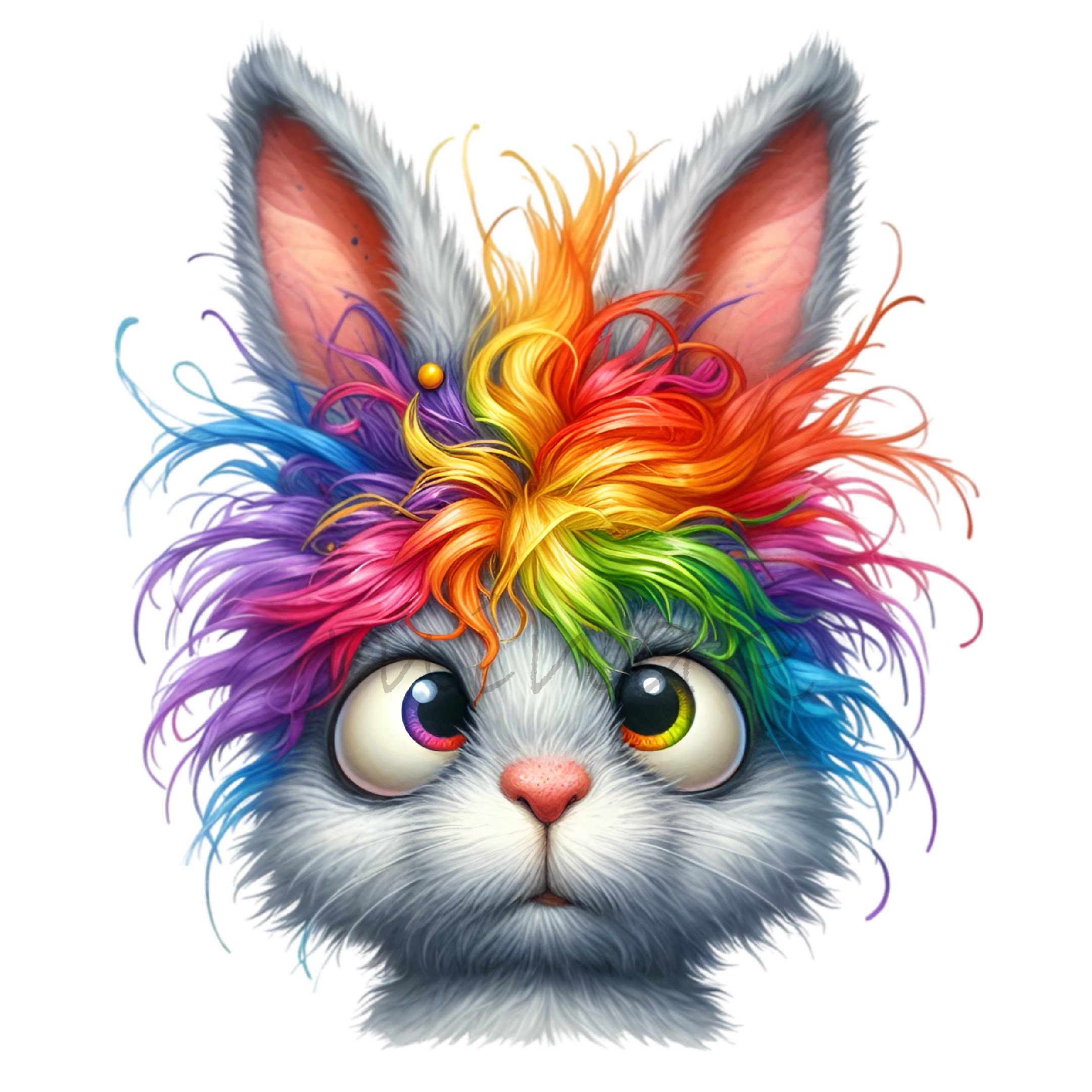 12 PNG Rainbow Messy Hair Bunny, Funny Nerd Rabbit Quirky Animal - Etsy