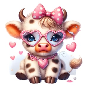 Imágenes prediseñadas de vaca divertida, 10 imágenes prediseñadas de niña PNG, lazo de lunares, fabricación de tarjetas divertidas para el día de la madre de la abuela, regalo de sublimación imprimible, arte de pared