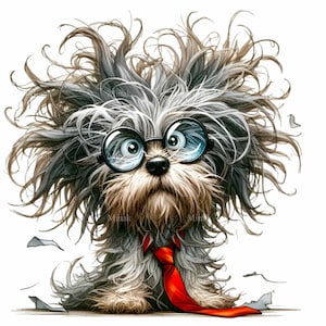 10 Funny Scruffy Dog PNG Clipart - Messy Hair, Glasses & Tie Digital Download for Sublimation and Crafts