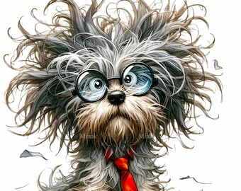 10 Funny Scruffy Dog PNG Clipart - Messy Hair, Glasses & Tie Digital Download for Sublimation and Crafts