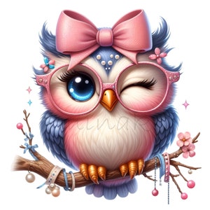 Cute Owl Clip Art, Baby Bird Give a Wink, 10 PNG Girl Glasses, Kids ...