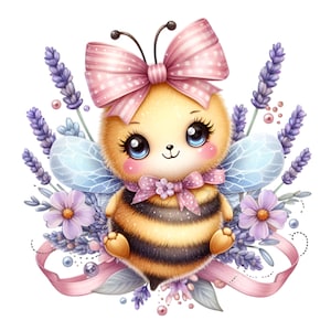 Honey Bee Clipart, Cute Bumblebee Clip Art, 12 PNG Lavender Clipart, Descargas digitales, Fabricación de tarjetas, Sublimación, Etiqueta de regalo, Diario basura
