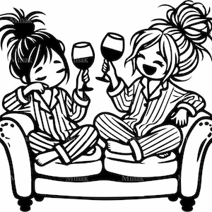 6 Pajama wine SVG – Cartoon girls cut file – Fun night clipart for tumblers, t-shirts, cushions, or DIY pajama party gifts