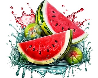 19 PNG Watermelon Clipart, Summer Fruit Splash Sublimation