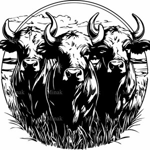 4 vaches de la ferme fichier coupe SVG, Clipart Silhouette de troupeau de bovins rustique, élevage de pays en téléchargement numérique pour Cricut & Laser