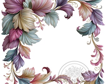 15 Pastel Baroque Corner Border Clipart Vintage Gold Floral Frame Leaves Png