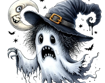 15 PNG Witch Ghost Halloween Moon Digital Download Spooky Art