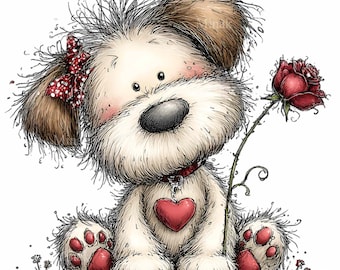 15 PNG Fluffy Puppy Dog Red Rose Heart Valentine Clipart