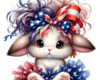 12 PNG USA Bunny Clipart, Independence Day American Flag Sublimation