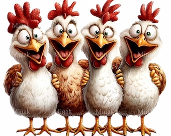 12 Funny Chickens PNG Clipart - Quirky Group of Cartoon Hens Digital Illustration for Creative Projects and Farm Decor