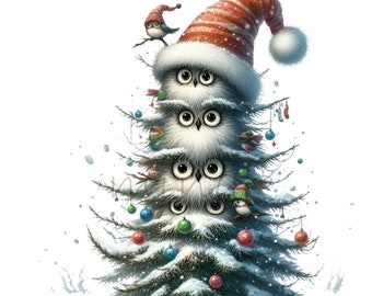 クリスマスツリーのPNG画像14枚、ホリデーフクロウのクリップアート、冬のグラフィック
