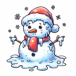 1 2 PNG溶ける雪だるまのクリップアート - 面白い冬PNG - 昇華、カード、または休日の工芸品のためのかわいいクリスマス漫画
