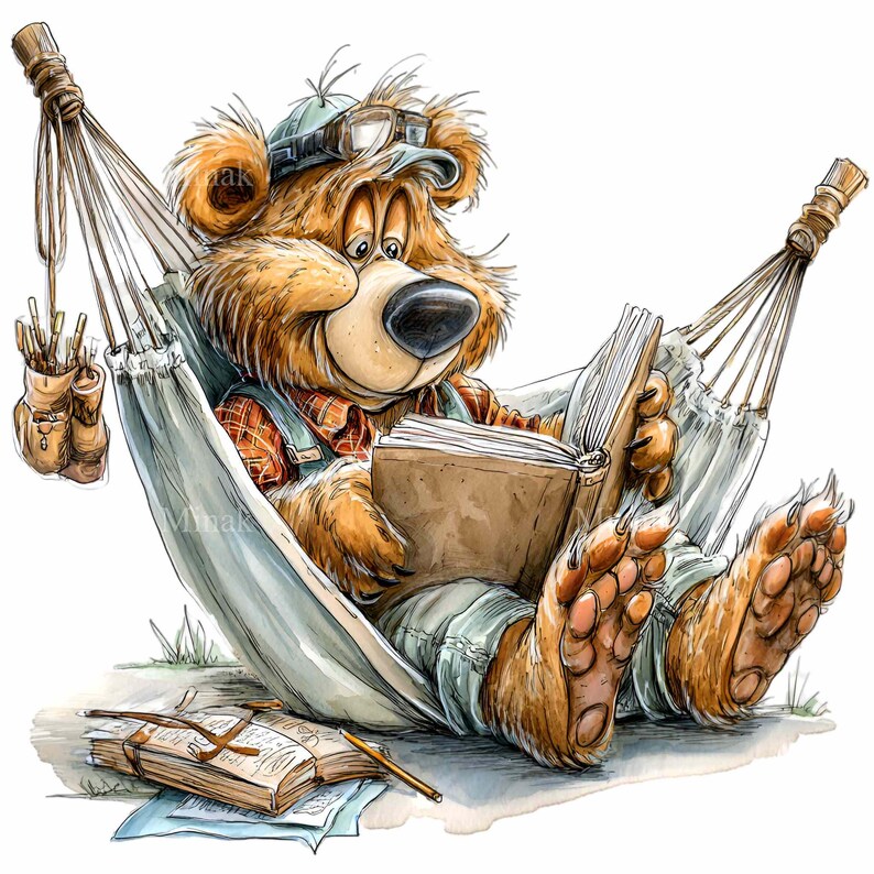 14 PNG Reading Bear Clipart - Cute Animal Hammock Png - Book Lover ...