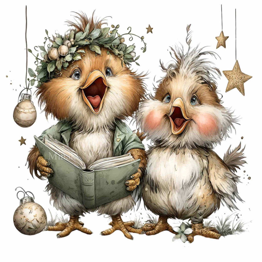 15 PNG Caroling Christmas Choir Chicks, Winter Birds Singing Clipart ...