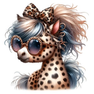 10 Pferd Clipart PNG - Trendige Brille, Leopardenschleife, wunderliche Tierillustration