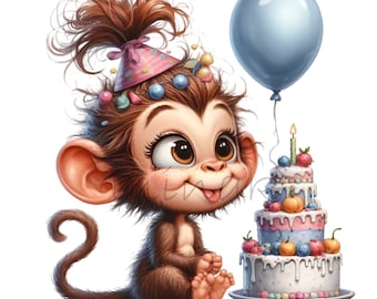 15 PNG Birthday Monkey Safari Animal Cake Balloon Clipart