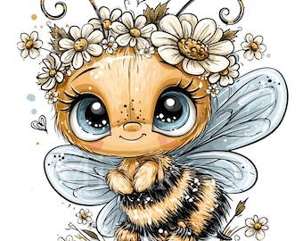 16 PNG Daisy Flowers Bee, Floral Insect Clipart, Spring Bug Illustration