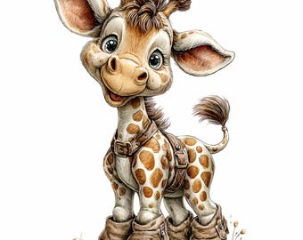 20 PNG Giraffe Watercolor Safari Clipart, Jungle Animal Digital Illustration