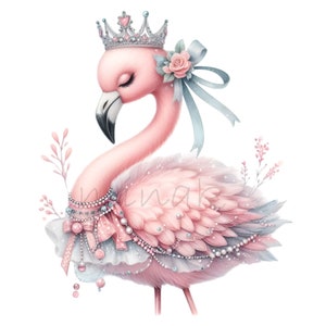 15 Elegant Flamingo PNG Clipart - Royal Pink Flamingo with Crown & Bows Digital Download for Sublimation and Crafts image 4