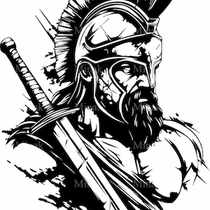 6 archivos SVG de guerrero espartano, silueta de luchador antiguo con espada y casco para Cricut, SVG griego heroico para manualidades