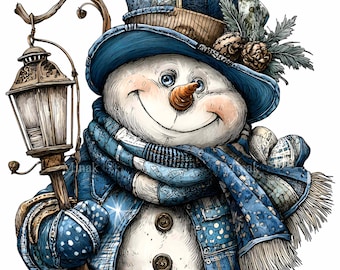11 PNG Lantern winter snowman – Christmas snowman PNG clipart for greeting cards, winter crafts, holiday sublimation, printable decor