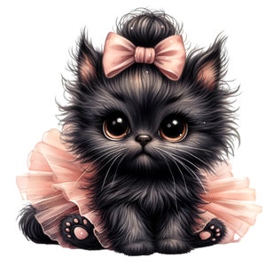 Ballerine chaton clipart, 15 PNG jolie fille tutu rose ballet bébé chat, drôle de grand-mère carte fête des mères, sublimation cadeau art mural imprimable