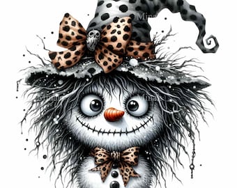12 imagens PNG de boneco de neve assustador, chapéu de bruxa para sublimação no Halloween