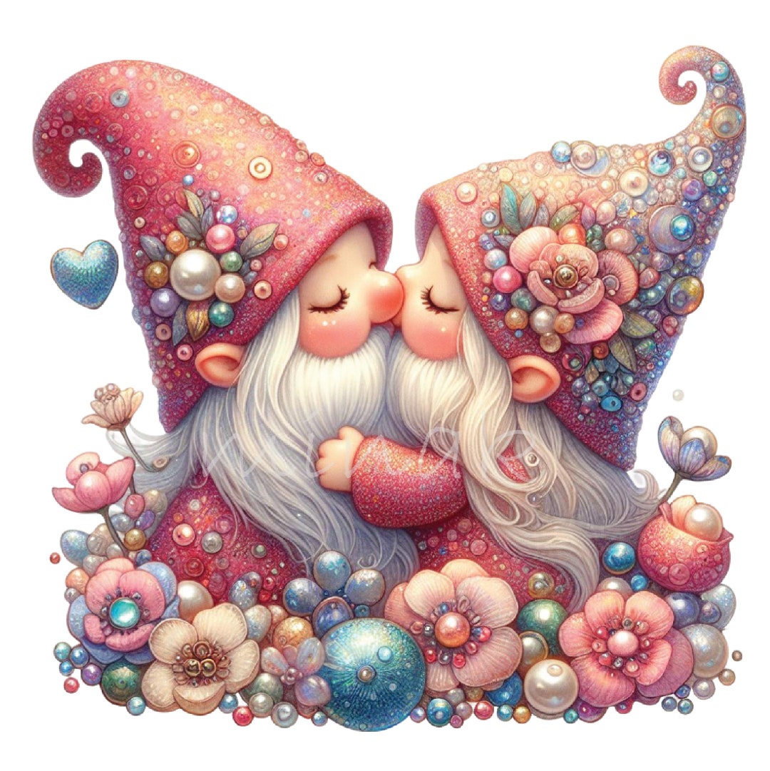 Valentine Gnome Clipart, 15 PNG Gnome Kiss Clip Art, Printable, Digital ...