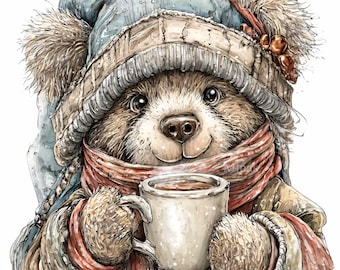 11 Ours d'hiver PNG Clipart Tasse Chaude Illustration Animal enneigé Illustration Forêt de chocolat chaud