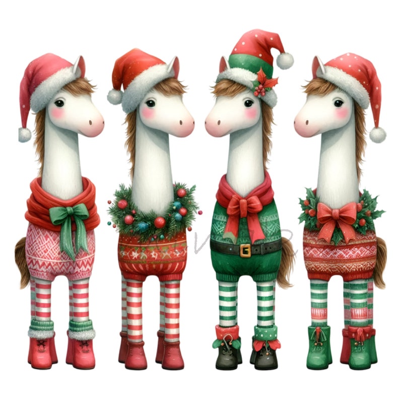 12 PNG Christmas Horses Clipart – Cute Holiday Animal PNG – Festive ...