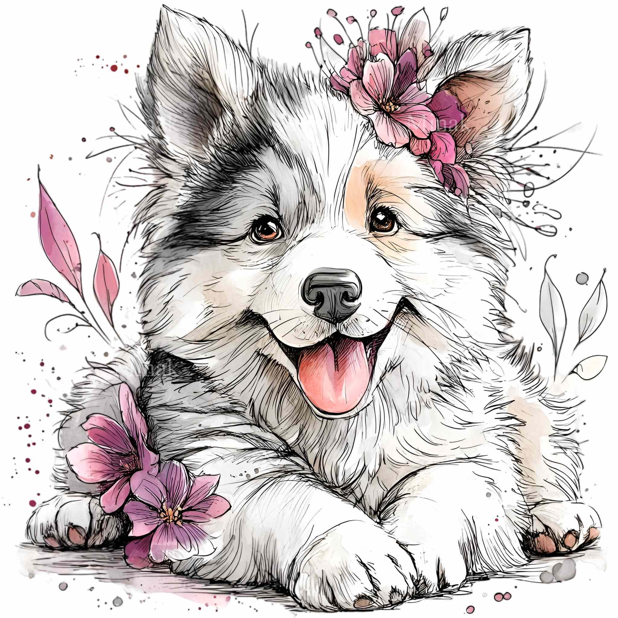 15 PNG Floral Dog Clipart - Cute Puppy With Flower Digital Download for ...