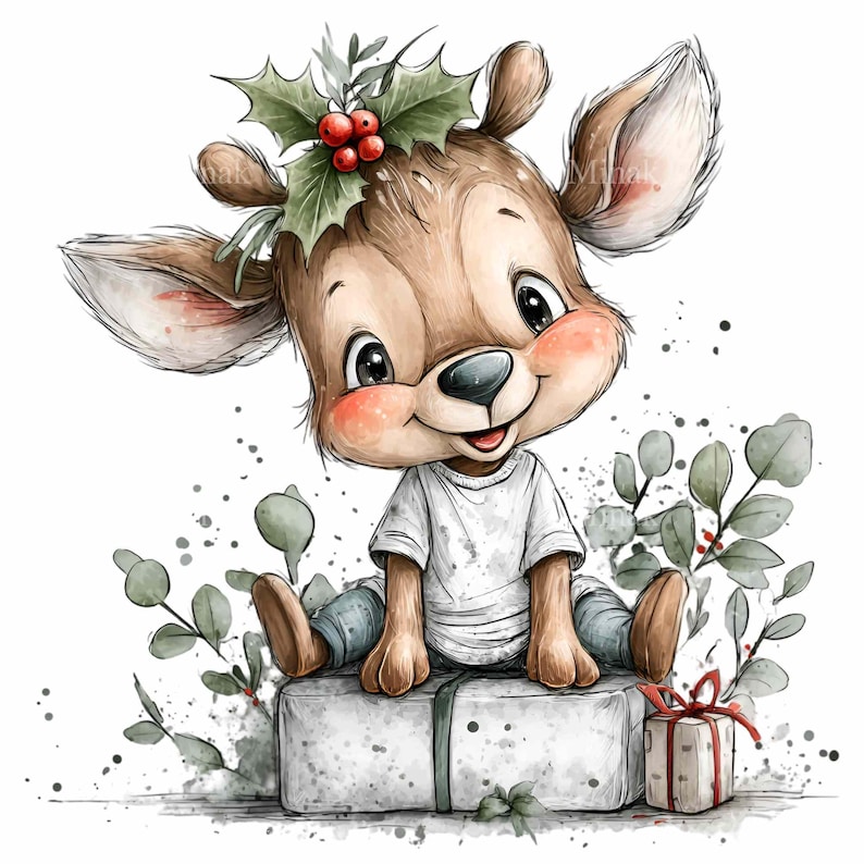 16 PNG Cute Reindeer Clipart – Christmas PNG – Holiday Digital Download ...