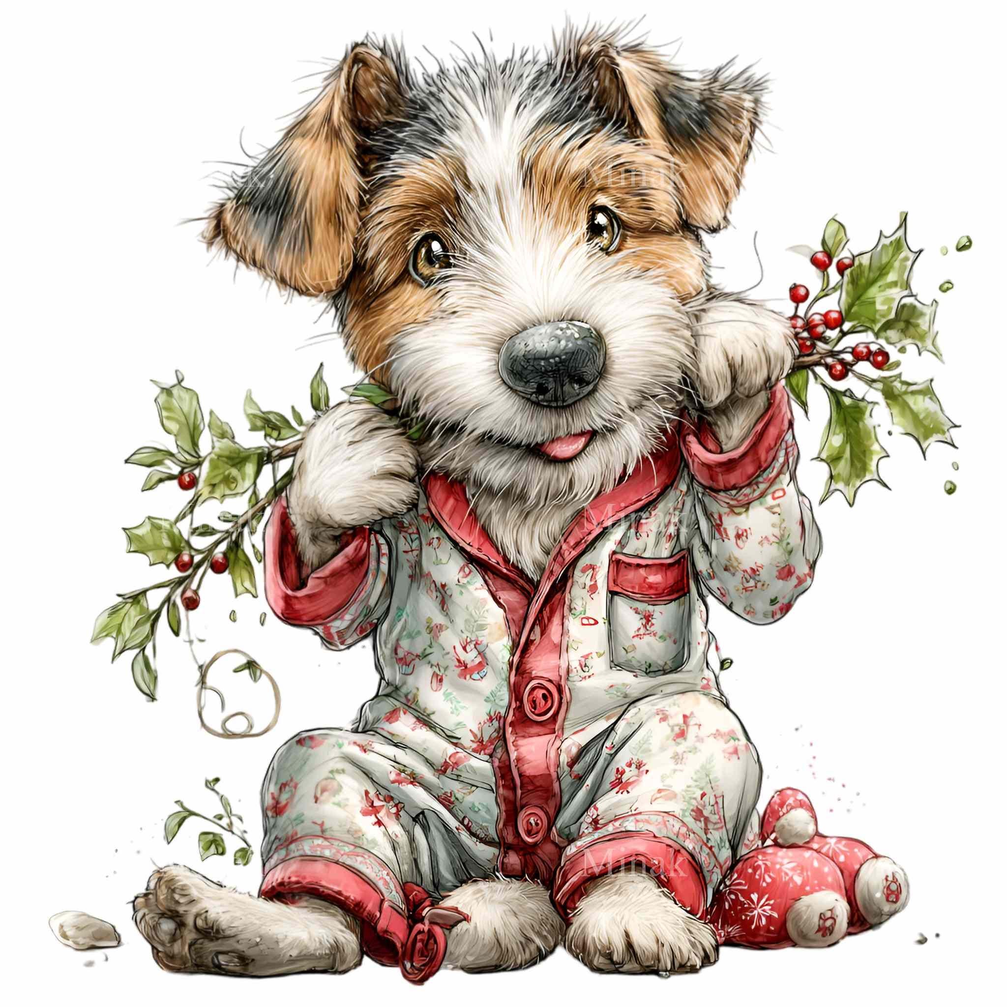 15 PNG Festive Puppy Clipart – Funny Dog Christmas PNG Illustration ...