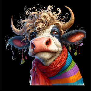 Serietidningar Ko Roliga Bondgårdsdjur Färgglada Tecknade Clipart 12 PNG, Sublimering Utskrivbar, Väggkonst bild 10