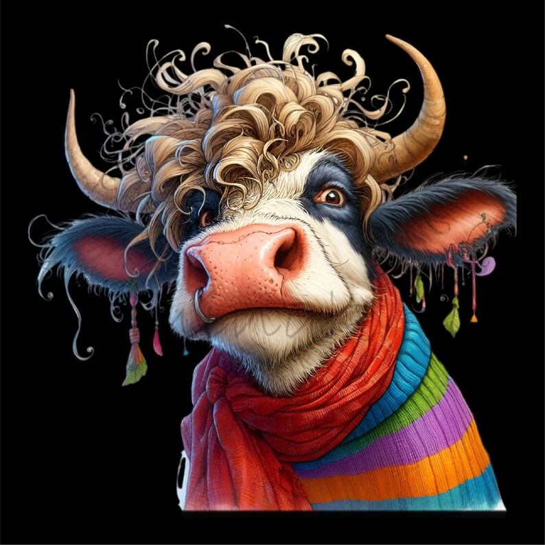 Serietidningar Ko Roliga Bondgårdsdjur Färgglada Tecknade Clipart 12 PNG, Sublimering Utskrivbar, Väggkonst bild 10